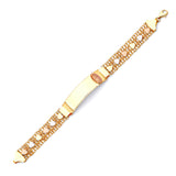 Mexican Ladies Guadalupe Border ID Bracelet In 14K Tri-Color Gold