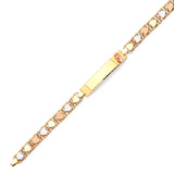 Mexican Ladies Guadalupe Border ID Bracelet In 14K Tri-Color Gold