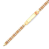 Mexican Ladies Guadalupe Border ID Bracelet In 14K Tri-Color Gold