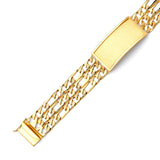 Figaro Mens Border ID Bracelet In 14K Gold