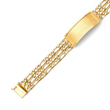 Figaro Mens Border ID Bracelet In 14K Gold