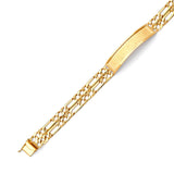 Figaro Mens Border ID Bracelet In 14K Gold