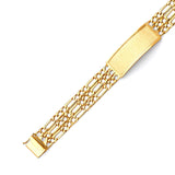 Figaro Mens Border ID Bracelet In 14K Gold