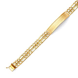 Figaro Mens Border ID Bracelet In 14K Gold