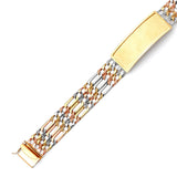 Figaro Mens Border ID Bracelet In 14K Tri-Color Gold