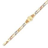 6" inch Figaro Kids Bracelet In 14K Tri-Color Gold