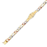 6" inch Figaro Kids Bracelet In 14K Tri-Color Gold