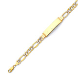 Figaro Mens ID Bracelet In 14K Two-Tone Gold