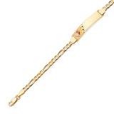 6" inch Figaro Kids Heart Border ID Bracelet In 14K Two-Tone Gold