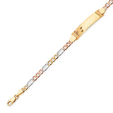 6" inch Figaro Kids Cross Border ID Bracelet In 14K Tri-Color Gold