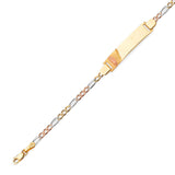 6" inch Figaro Kids Border ID Bracelet In 14K Tri-Color Gold