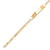 6" inch Figaro Kids Butterfly Border ID Bracelet In 14K Two-Tone Gold