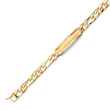 Figaro Mens Border ID Bracelet In 14K Gold