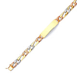 Figaro Mens ID Bracelet In 14K Tri-Color Gold