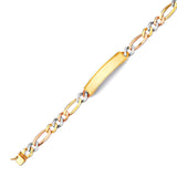 Figaro Mens Border ID Bracelet In 14K Tri-Color Gold