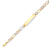 Figaro Mens ID Bracelet In 14K Tri-Color Gold