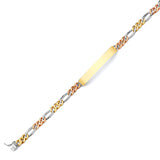 Figaro Mens ID Bracelet In 14K Tri-Color Gold