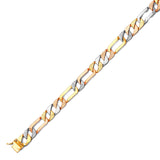 Figaro Mens Link Bracelet In 14K Tri-Color Gold