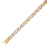 Cuban Mens Link Bracelet In 14K Tri-Color Gold