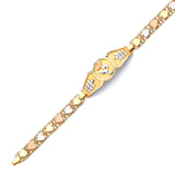 Mexican Ladies Heart Bracelet In 14K Tri-Color Gold