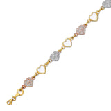 White CZ Ladies Heart Charm Bracelet In 14K Tri-Color Gold