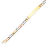 Figaro Unisex ID Bracelet In 14K Tri-Color Gold