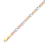 Figaro Unisex Link Bracelet In 14K Tri-Color Gold