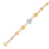 Beaded Ladies Charm Bracelet In 14K Tri-Color Gold