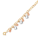 Ladies Heart Charm Bracelet In 14K Tri-Color Gold