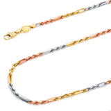 Solid Milano Chain in 14K Tri-Color Gold