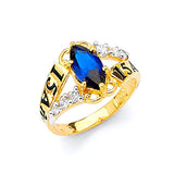 Blue & White CZ Personalized Ladies Ring in 14K Gold