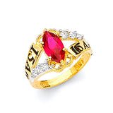 Red & White CZ Personalized Ladies Ring in 14K Two-Tone Gold