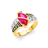 Red & White CZ Personalized Ladies Ring in 14K Two-Tone Gold