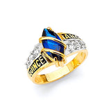 Blue & White CZ Personalized Ladies Ring in 14K Gold