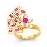 Red & White CZ Motion Ladies Ring in 14K Gold