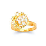 White CZ Flower Motion Ladies Ring in 14K Gold