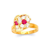 Red & White CZ Heart Motion Ladies Ring in 14K Gold