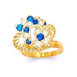 Blue & White CZ Heart Motion Ladies Ring in 14K Gold