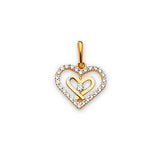 White CZ Heart Ladies Pendant in 14K Gold