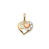 White CZ Heart Ladies Pendant in 14K Two-Tone Gold