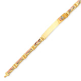 Fancy Ladies Border ID Bracelet In 14K Tri-Color Gold