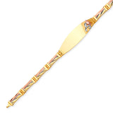 Fancy Ladies Border ID Bracelet In 14K Tri-Color Gold