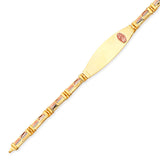 Fancy Ladies Border ID Bracelet In 14K Tri-Color Gold