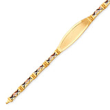 Fancy Ladies Border ID Bracelet In 14K Tri-Color Gold