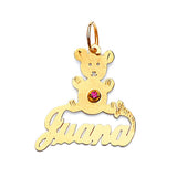 Red CZ Bear Personalized Kids Pendant in 14K Gold