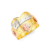 Heart Personalized Ladies Ring in 14K Tri-Color Gold