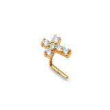 White CZ Cross Nose Ring in 14K Gold