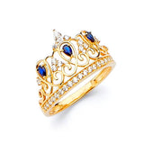 Blue & White CZ Tiara Ladies Ring in 14K Gold