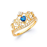 Blue & White CZ Tiara Ladies Ring in 14K Gold