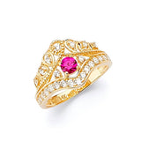 Red & White CZ Tiara Ladies Ring in 14K Gold